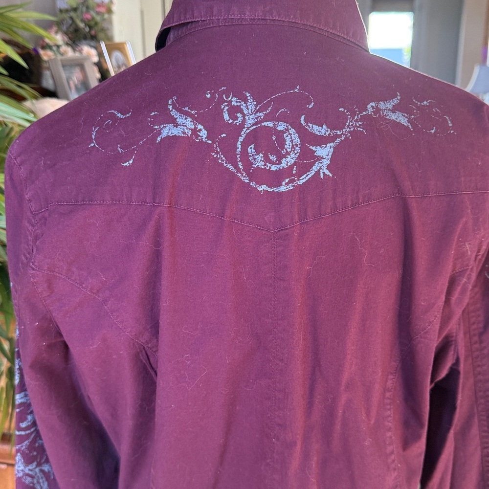 STETSON ladies western long sleeve blouse XL excellent condition burgundy - Picture 13 of 16